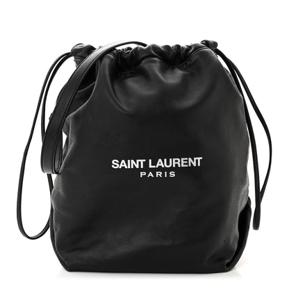 Saint Laurent Lambskin Teddy Drawstring Bag Black 1 of 9