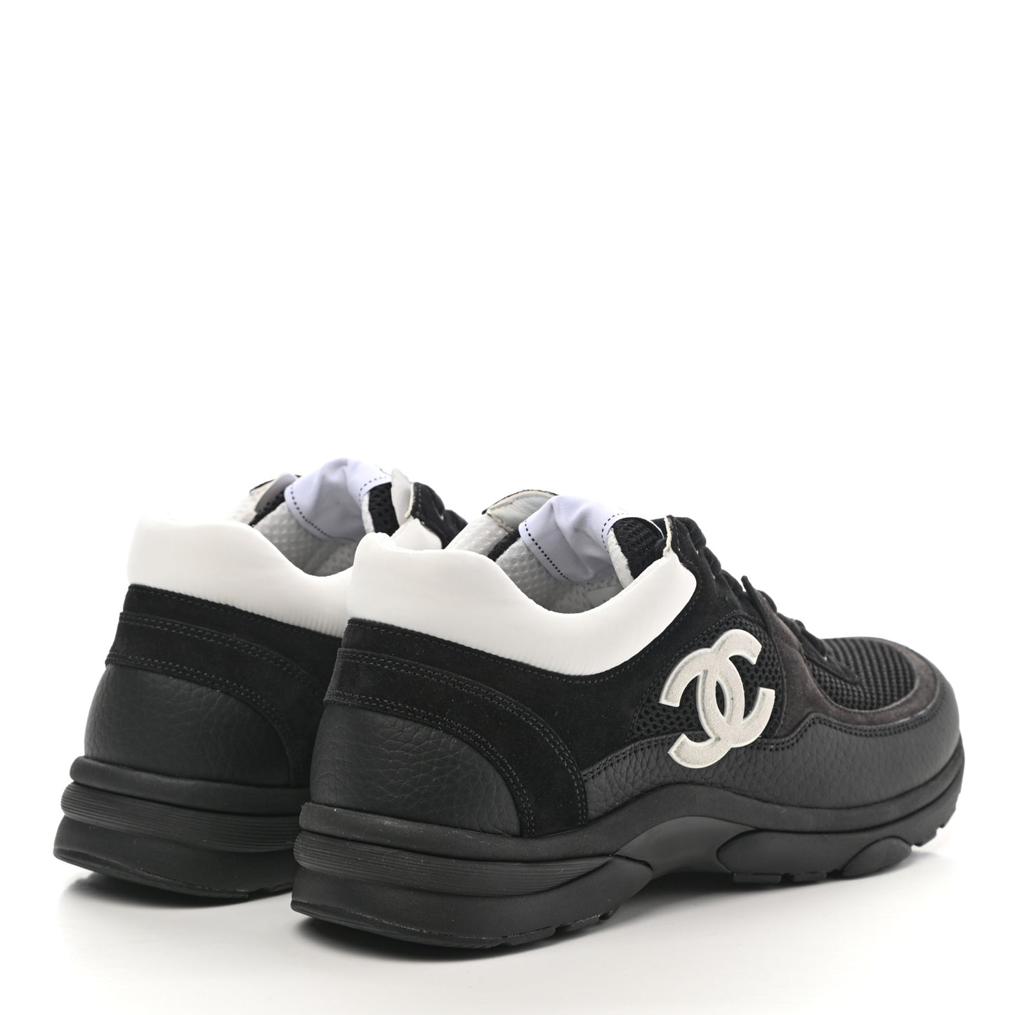 Mesh Suede Grained Calfskin Womens CC Sneakers 40.5 Black White