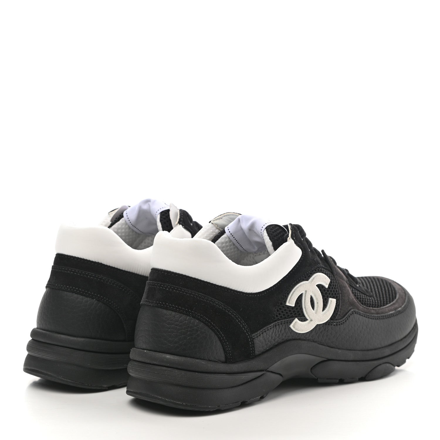 Chanel Mesh Suede Grained Calfskin Womens CC Sneakers 40.5 Black White 4 of 8