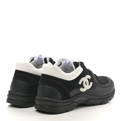 Chanel Mesh Suede Grained Calfskin Womens CC Sneakers 40.5 Black White 4 of 8