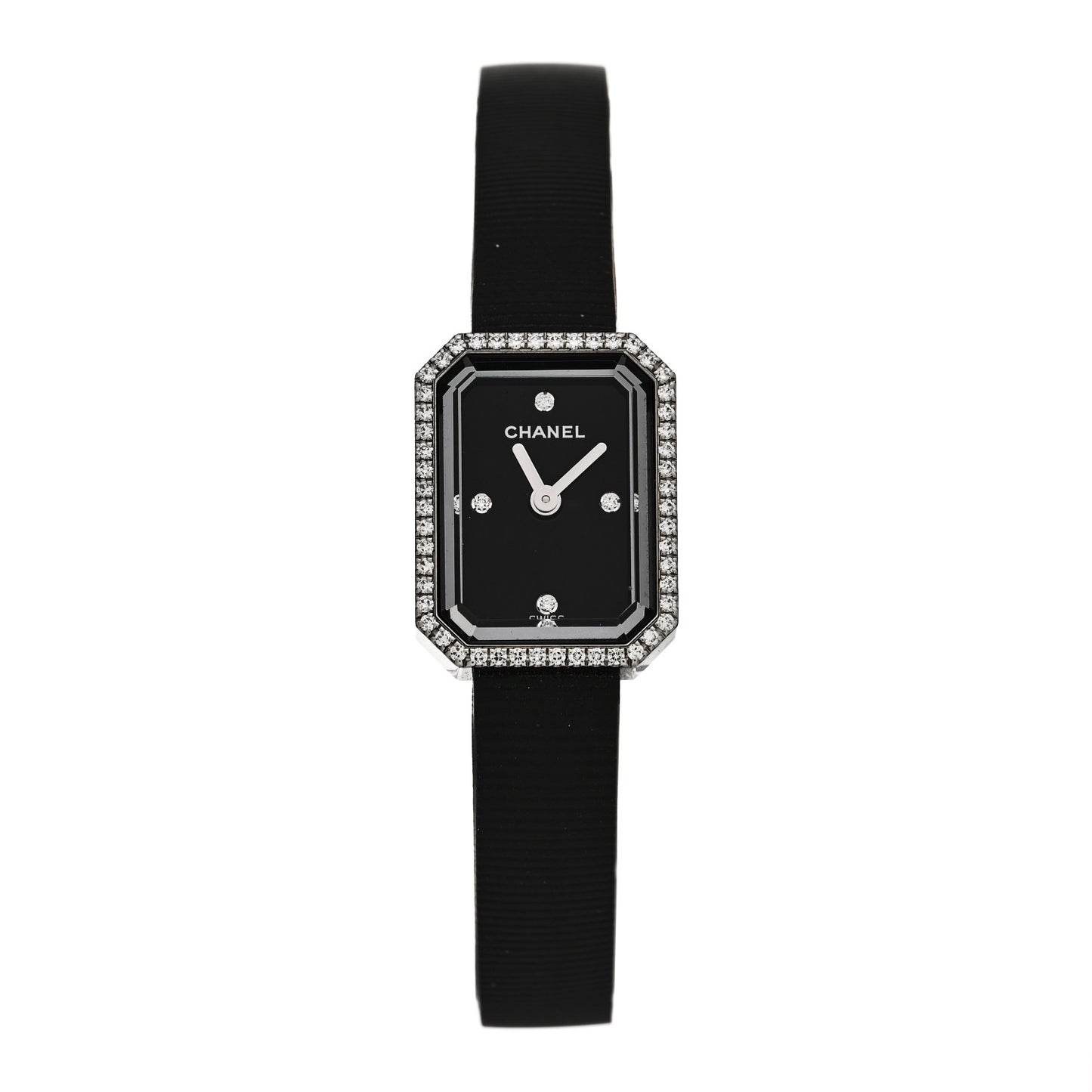 Stainless Steel Rubber Diamond Bezel 16mm Premiere Quartz Watch Black