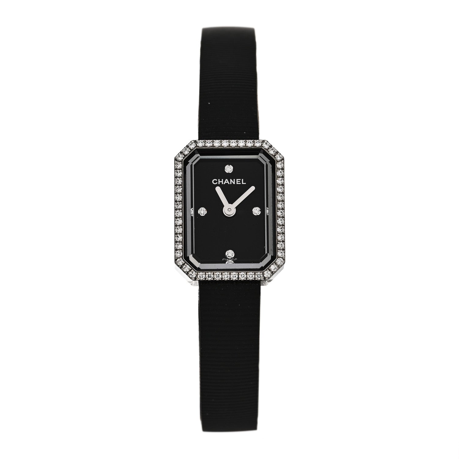 Chanel Stainless Steel Rubber Diamond Bezel 16mm Premiere Quartz Watch Black 1 of 5