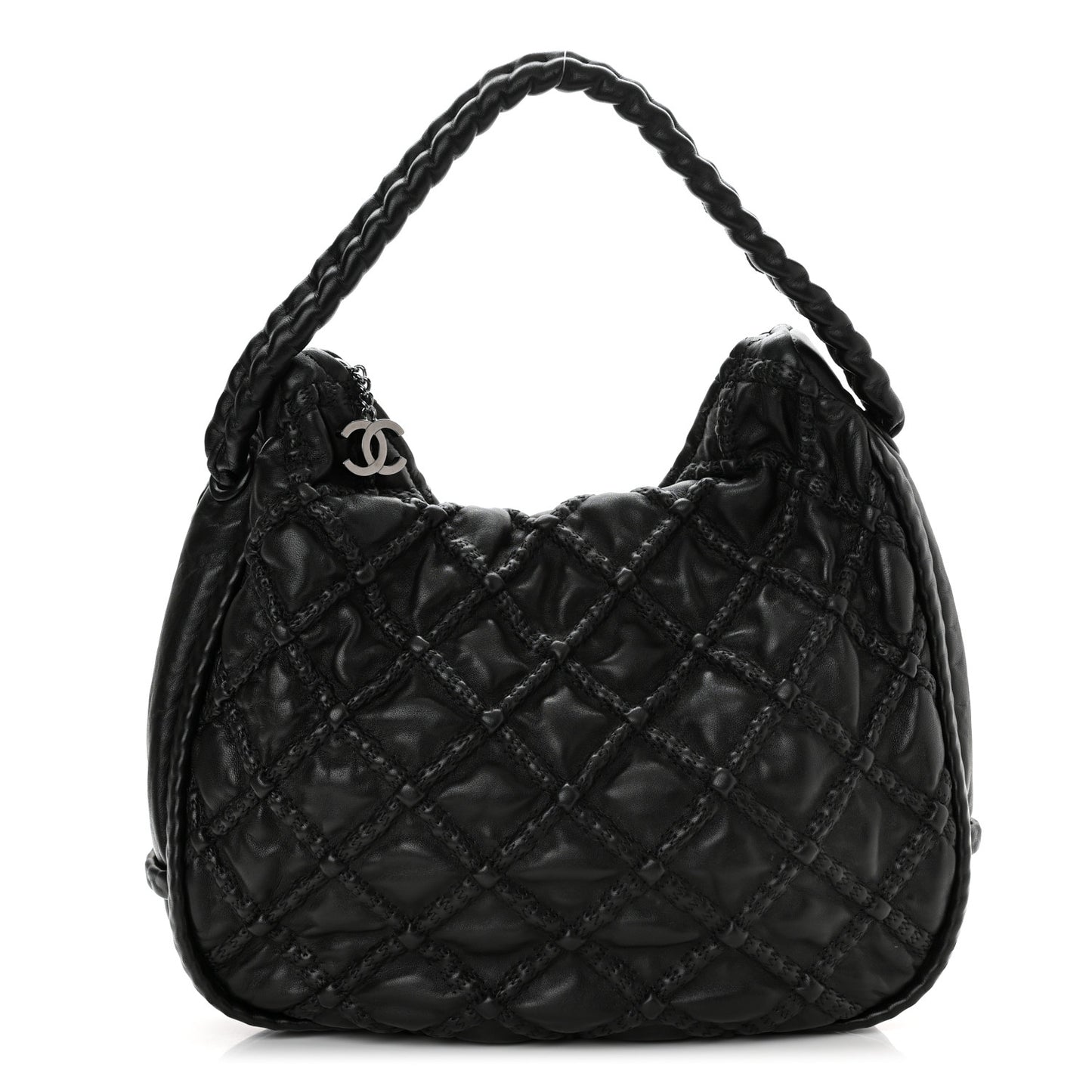 Quilted Lambskin Hidden Chain Hobo Black
