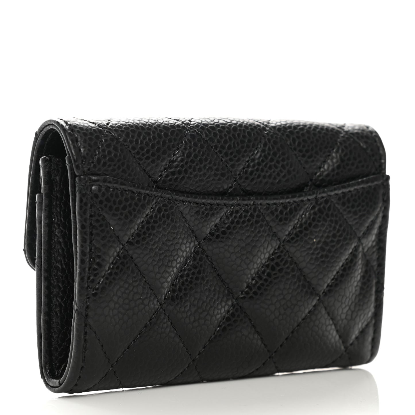 Caviar Quilted Flap Card Holder Wallet Black