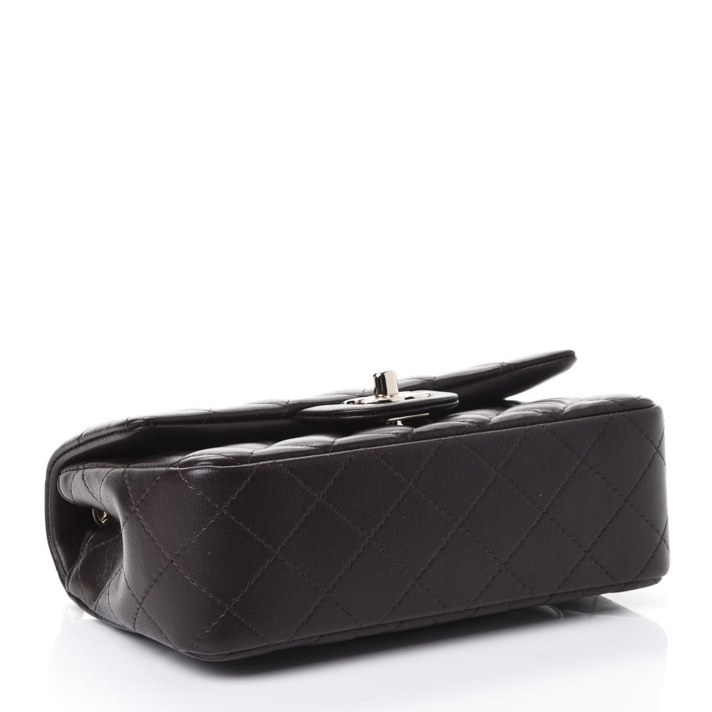 Lambskin Quilted Mini Rectangular Flap Dark Brown