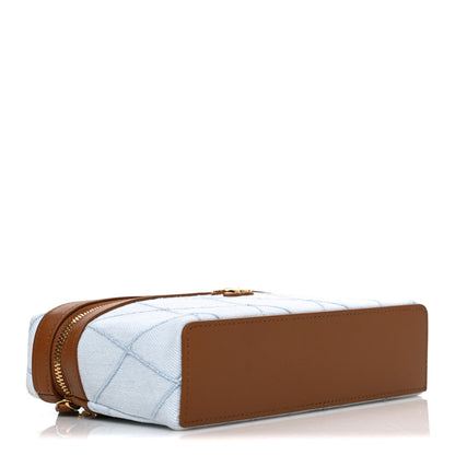 Chanel Washed Denim Calfskin Quilted Top Handle Slim Vanity Case With Chain Blue Brown 3 of 10