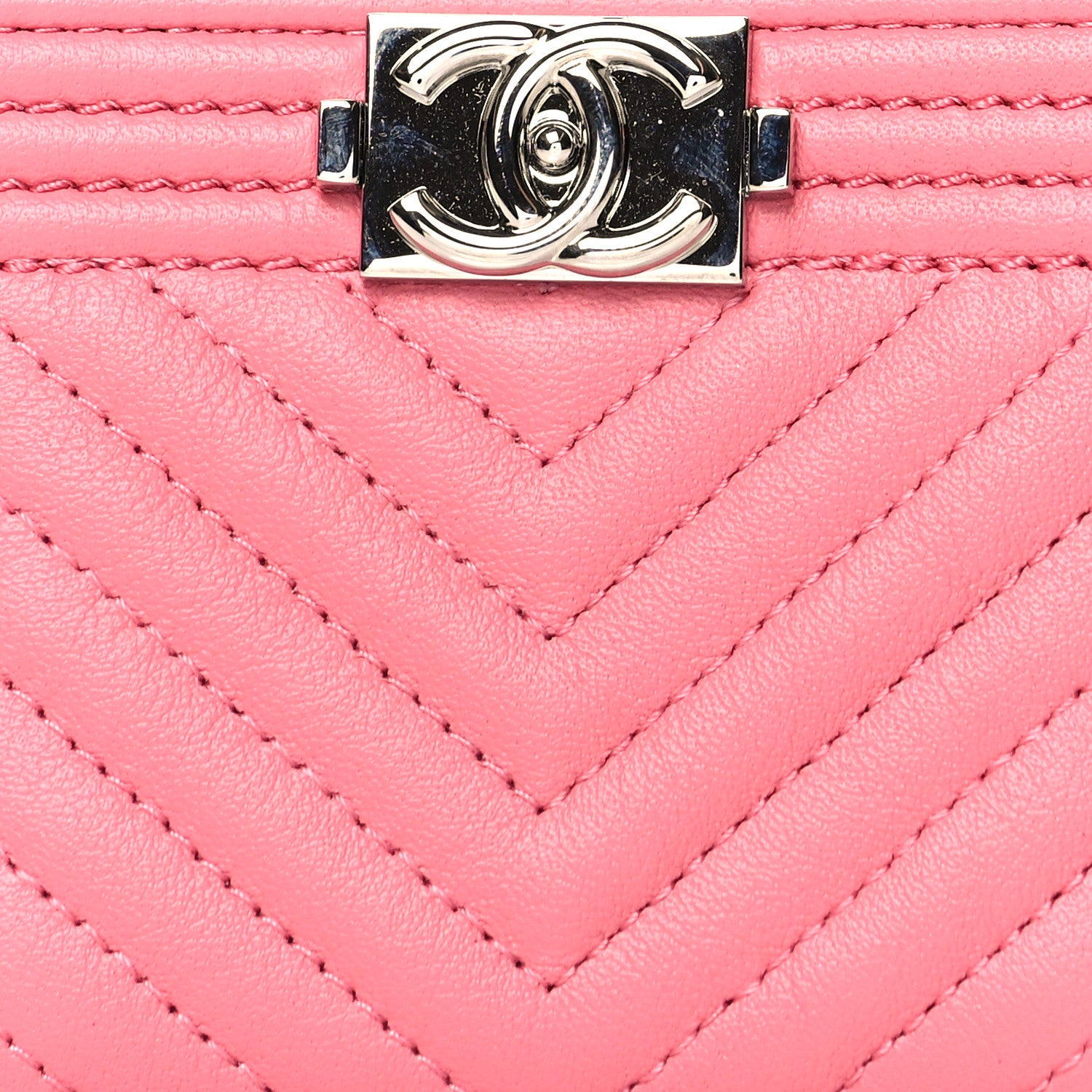 Chanel Calfskin Chevron Quilted Zip Around Boy Coin Purse Wallet Pink 8 of 9