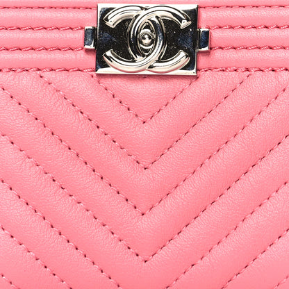 Chanel Calfskin Chevron Quilted Zip Around Boy Coin Purse Wallet Pink 8 of 9