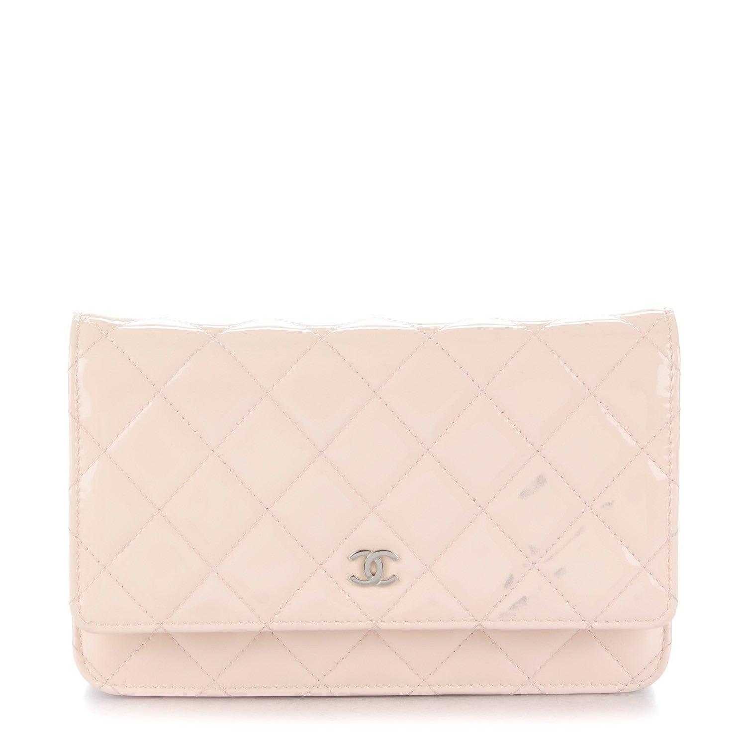 Chanel Patent Quilted Wallet On Chain WOC Light Pink 1 of 12