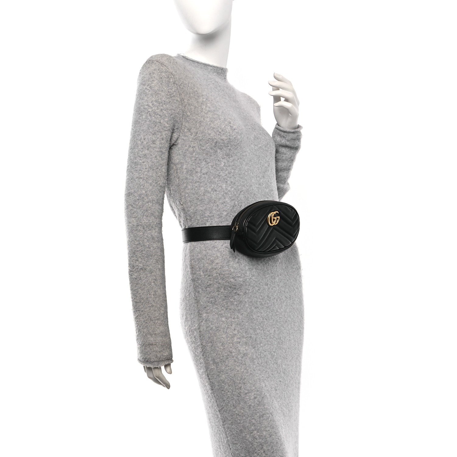 Gucci Calfskin Matelasse GG Marmont Belt Bag 85 34 Black 2 of 10