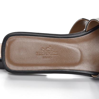 Hermes Box Calfskin Oran Sandals 36.5 Black 6 of 8