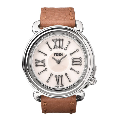 Fendi Stainless Steel Calfskin Mother of Pearl 37mm Selleria Quartz Watch Pink 1 of 9