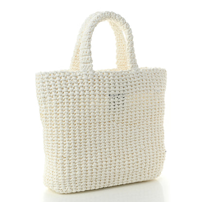 Prada Yarn Raffia Effect Crochet Small Logo Tote Bianco 3 of 10