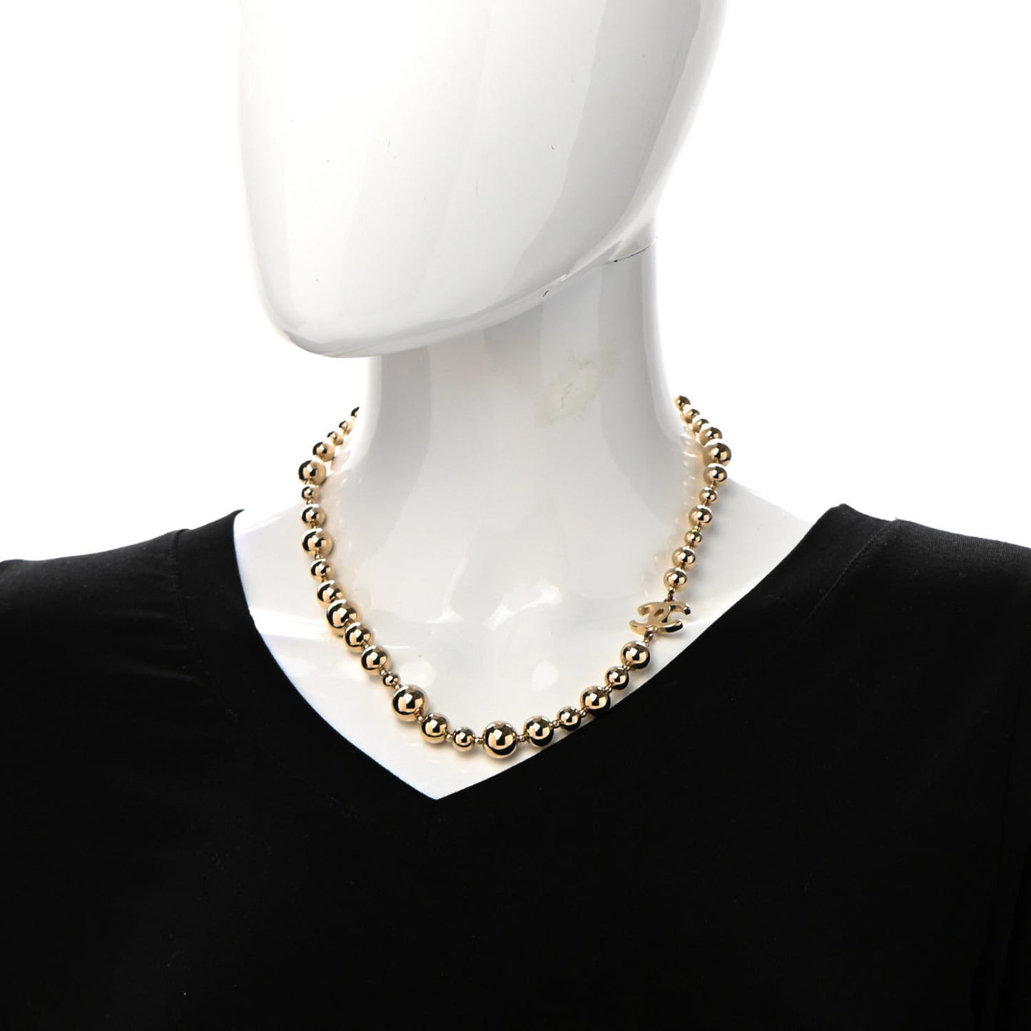 Metal Bead CC Necklace Gold