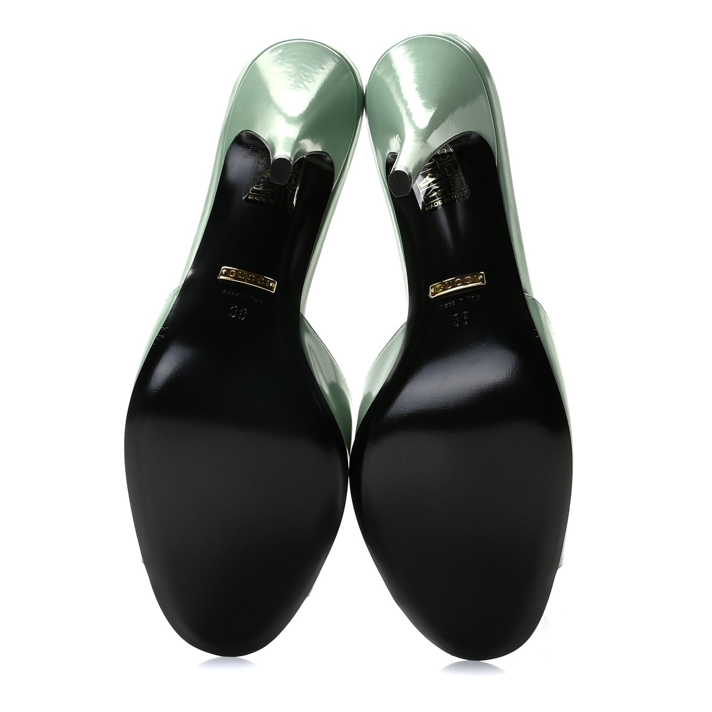 Polished Calfskin Scarlet Mid Heel Slide Sandals 38 Aqua Green