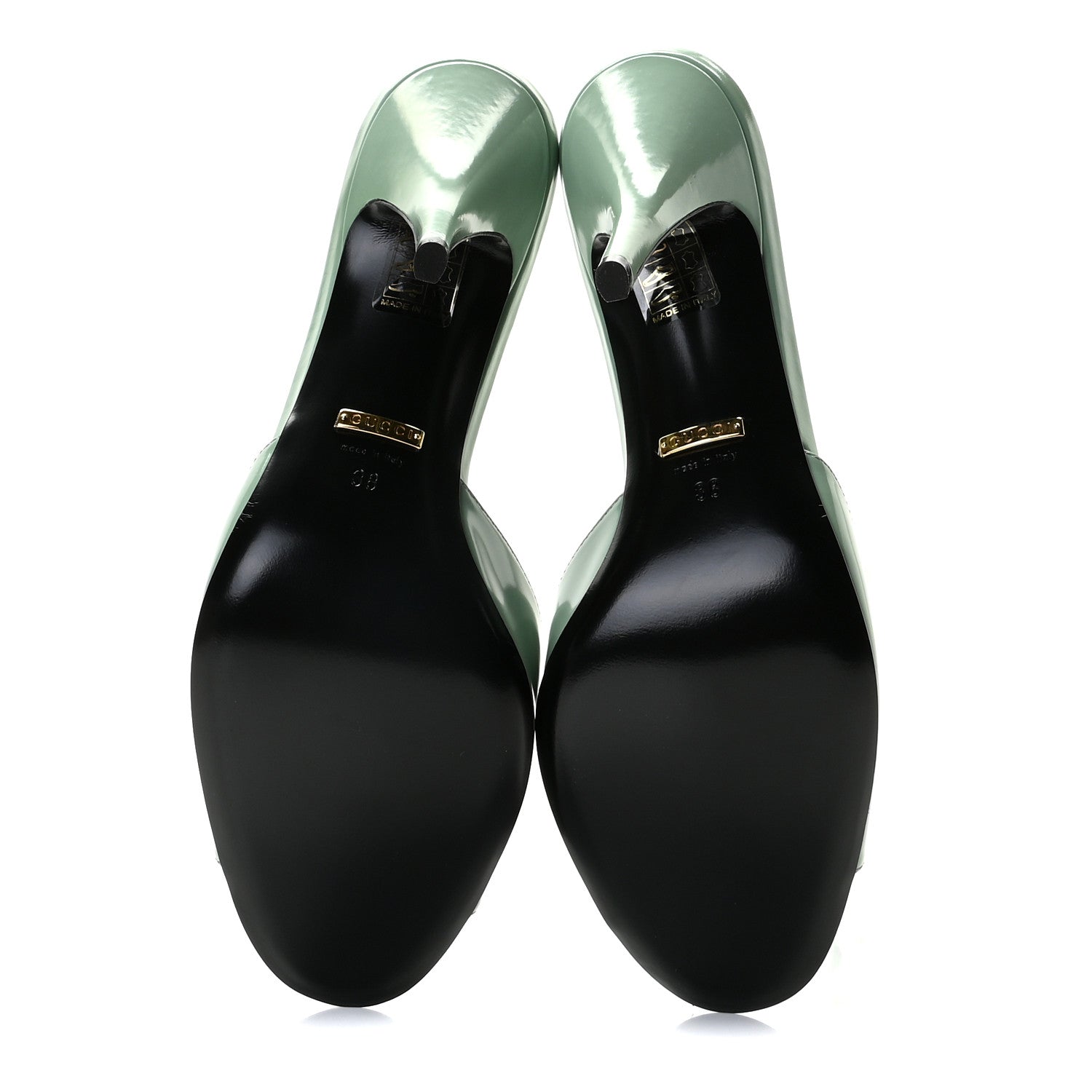 Gucci Polished Calfskin Scarlet Mid Heel Slide Sandals 38 Aqua Green 6 of 10