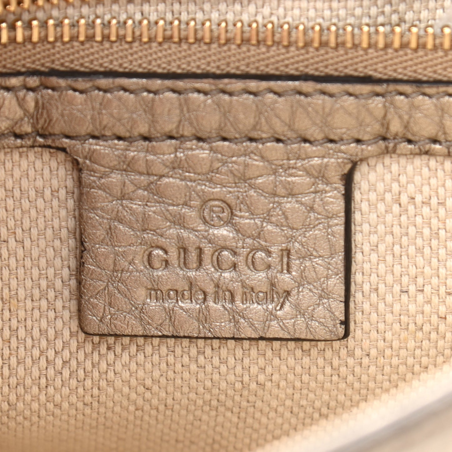 Metallic Pebbled Calfskin Medium Soho Flap Crossbody Golden Beige