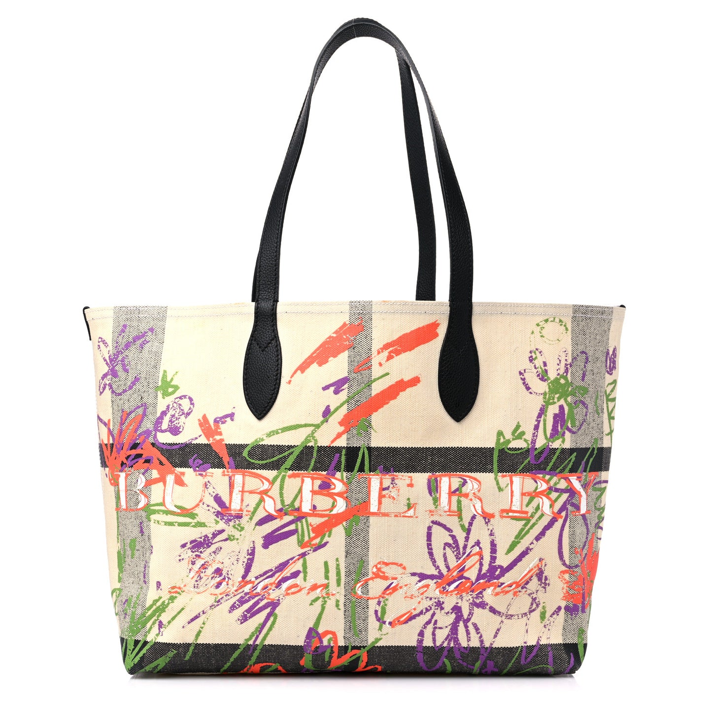 Coated Canvas Medium Reversible Doodle Tote White Black
