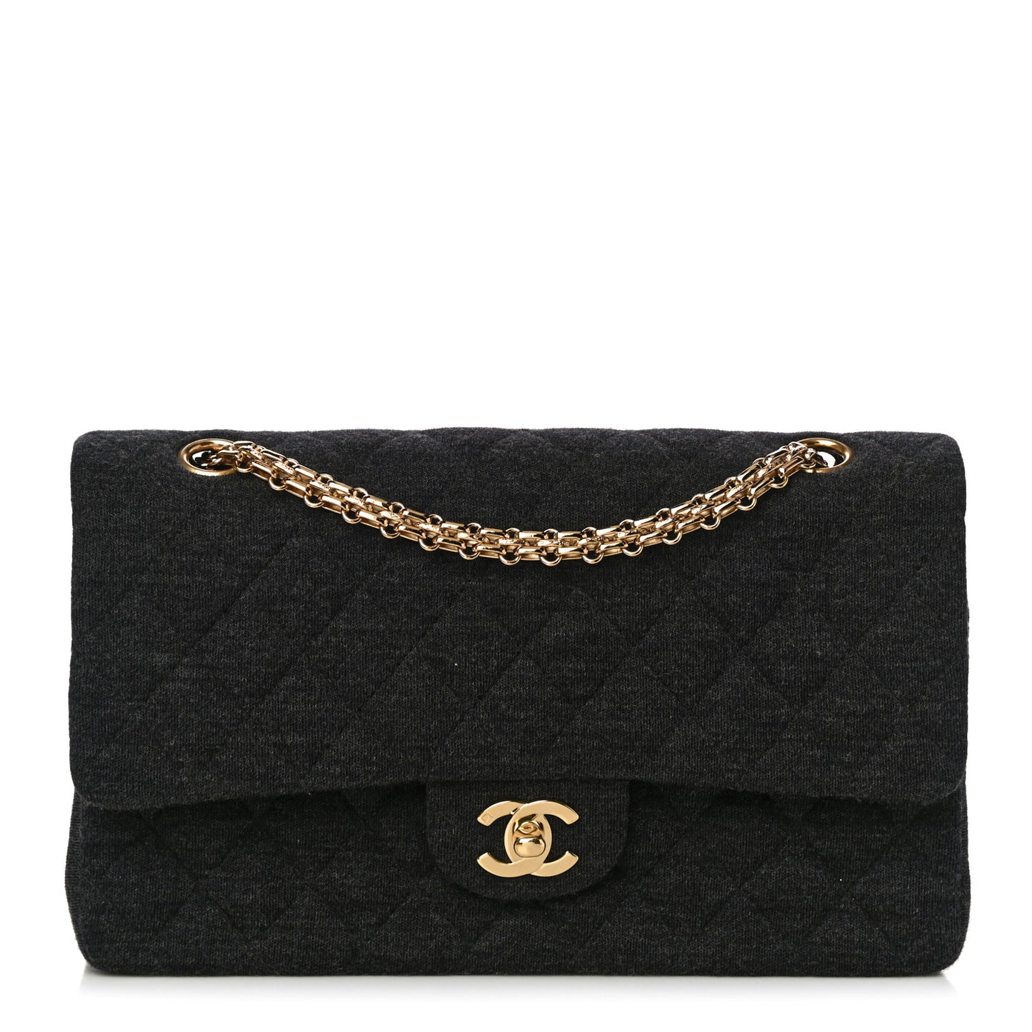 Jersey Quilted Medium Bijoux Chain Double Flap Gray