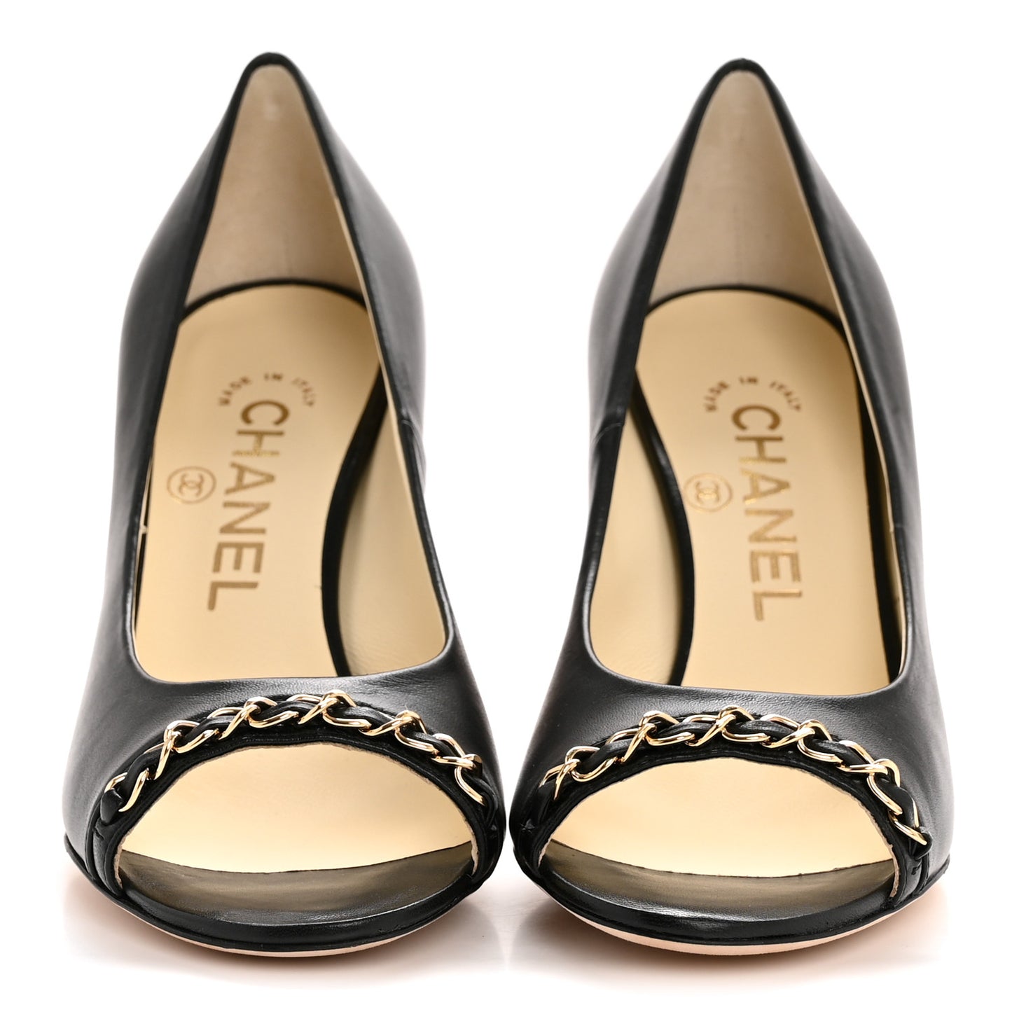 Calfskin Peep Toe CC Pumps 35 Black