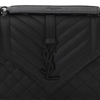 Saint Laurent Grain De Poudre Textured Mixed Matelasse Triquilt Medium Monogram Satchel Black 9 of 12