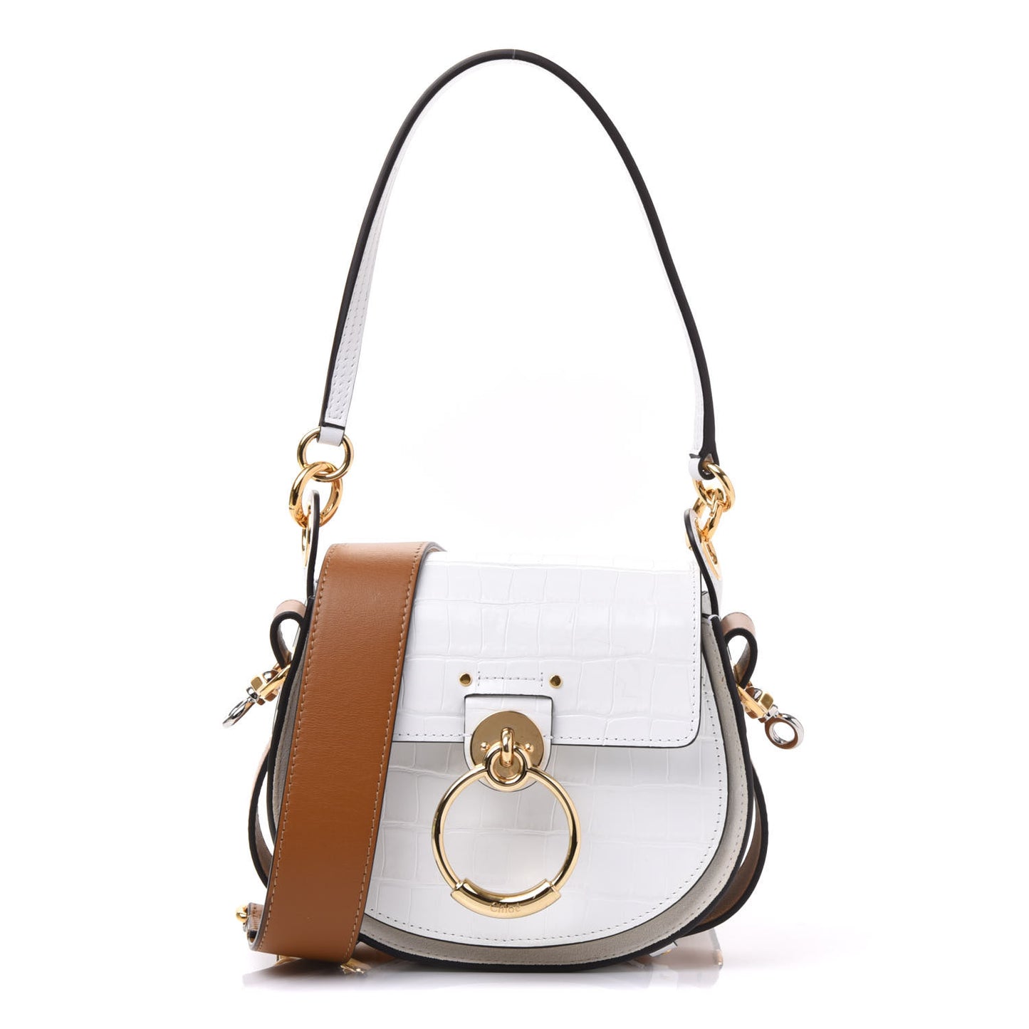 Calfskin Crocodile Embossed Small Tess Bag Brilliant White