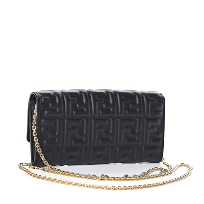 Fendi Nappa Matisse FF Embossed Continental Wallet On Chain Black 3 of 10