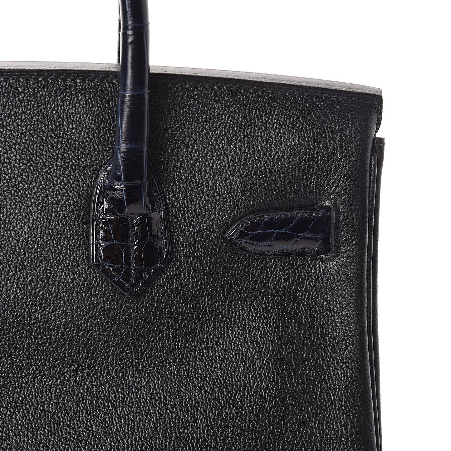 Clemence Novillo Shiny Niloticus Crocodile Birkin Touch 30 Black Bleu Marine
