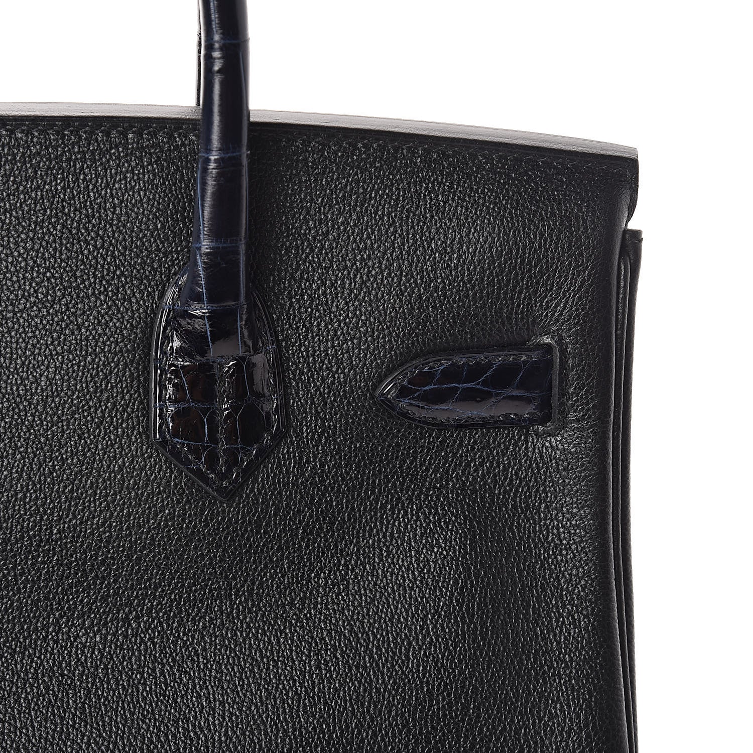 Hermes Clemence Novillo Shiny Niloticus Crocodile Birkin Touch 30 Black Bleu Marine 29 of 32