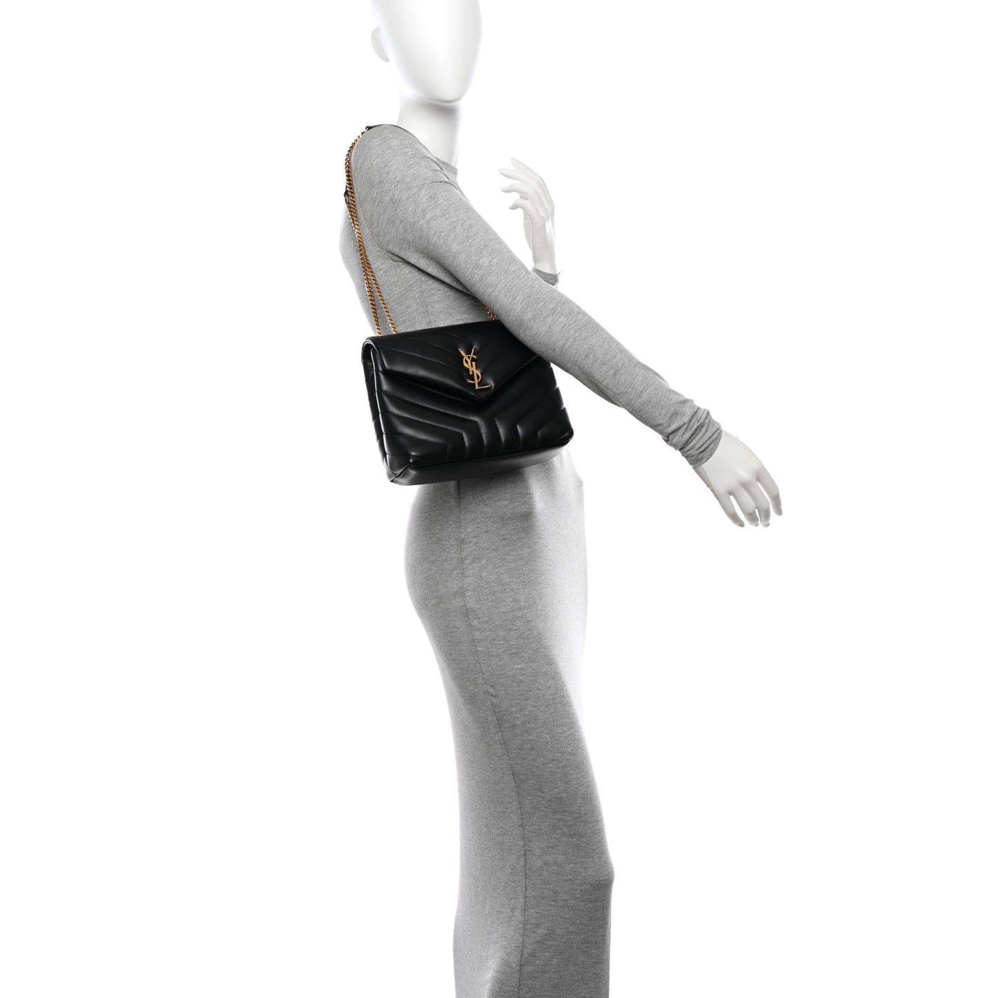 Calfskin Y Quilted Monogram Small Loulou Chain Satchel Black