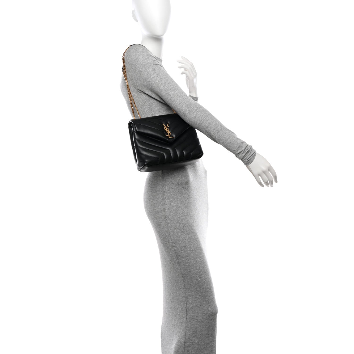 Saint Laurent Calfskin Y Quilted Monogram Small Loulou Chain Satchel Black 2 of 12