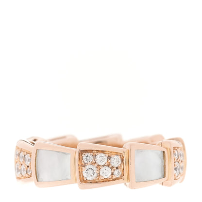 Bulgari 18K Rose Gold Diamond Mother of Pearl 6mm Serpenti Viper Band Ring 48 4.5 1 of 4