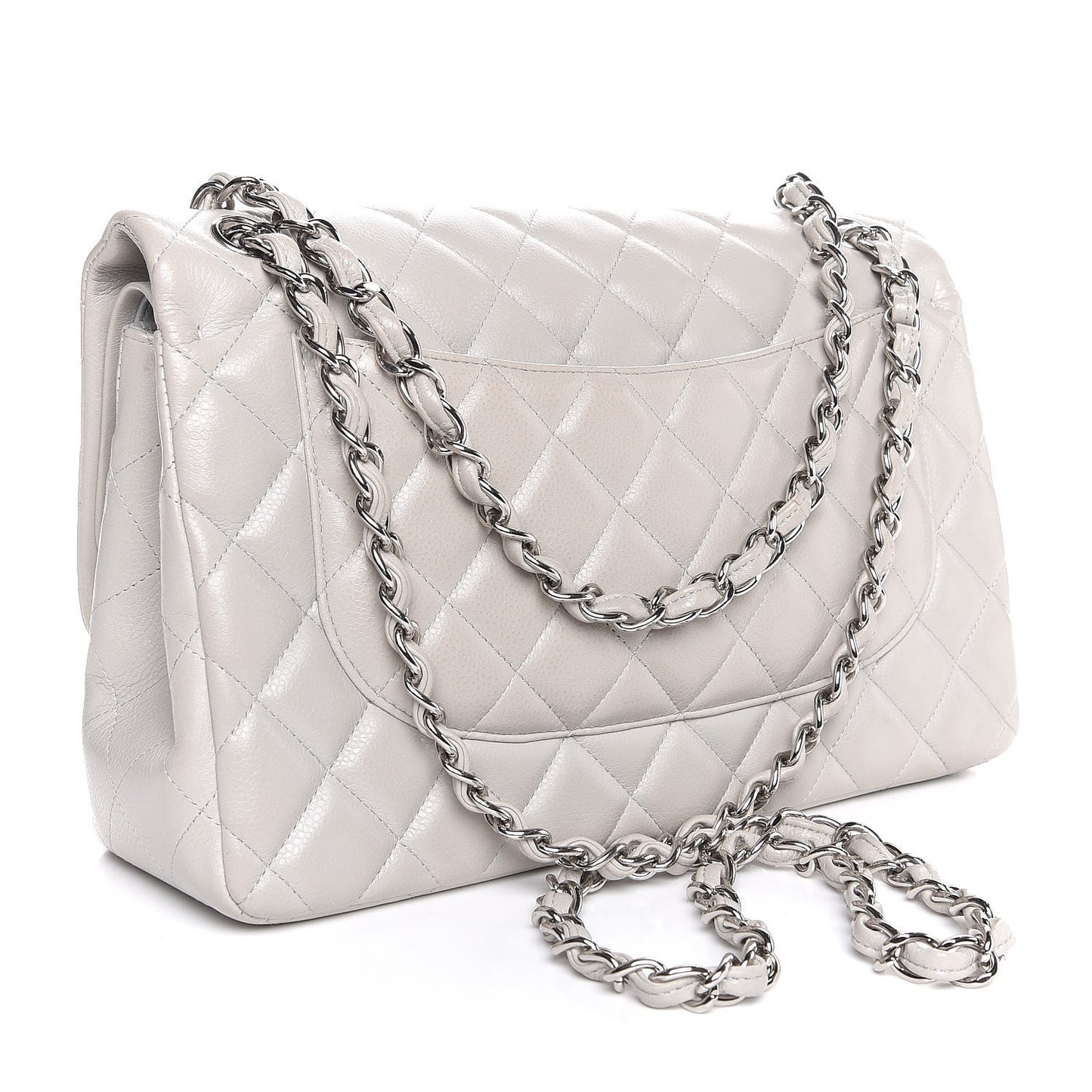 Caviar Quilted Jumbo Double Flap Light Grey