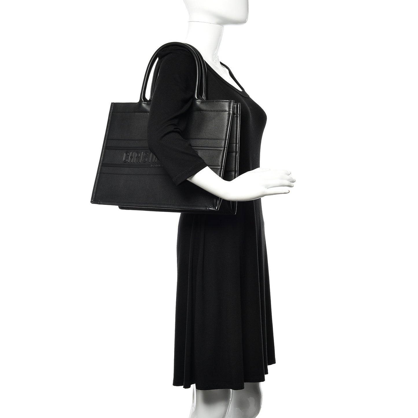 Calfskin Embossed Medium Book Tote Black