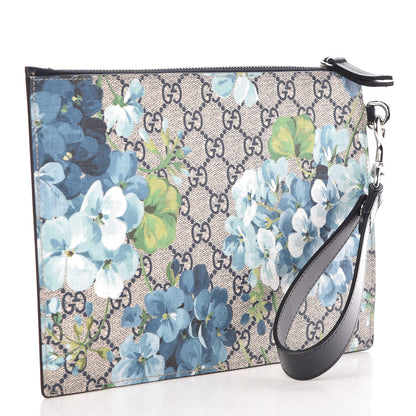 Gucci GG Supreme Monogram Blooms Small Zip Wristlet Pouch Beige Blue Black 3 of 6