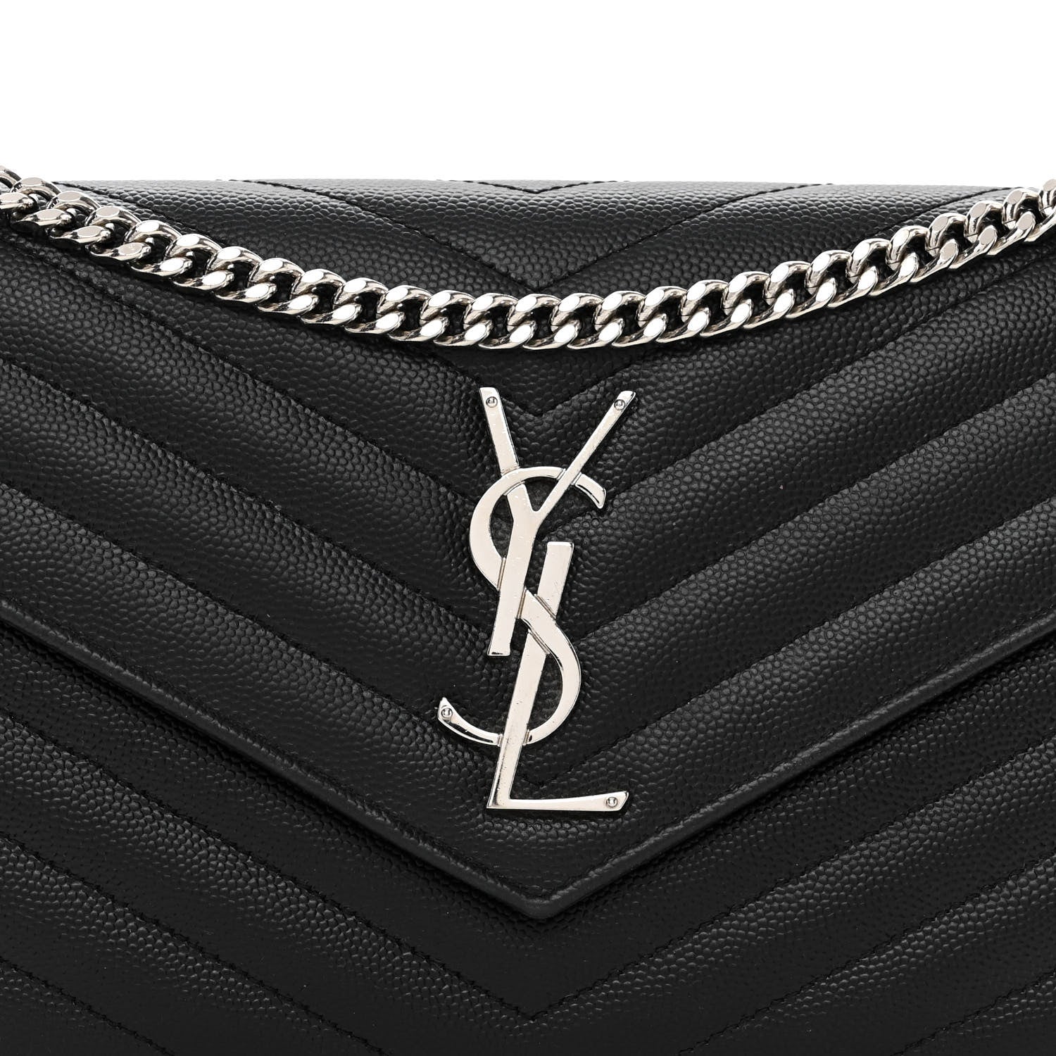 Saint Laurent Grain De Poudre Matelasse Chevron Monogram Chain Wallet Black 7 of 9