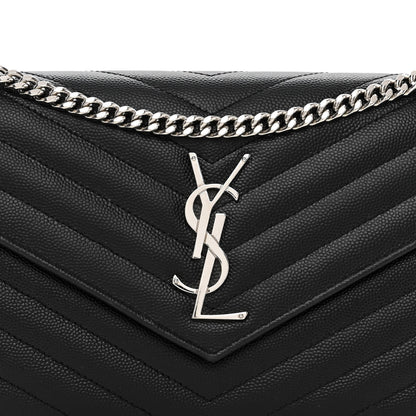 Saint Laurent Grain De Poudre Matelasse Chevron Monogram Chain Wallet Black 7 of 9