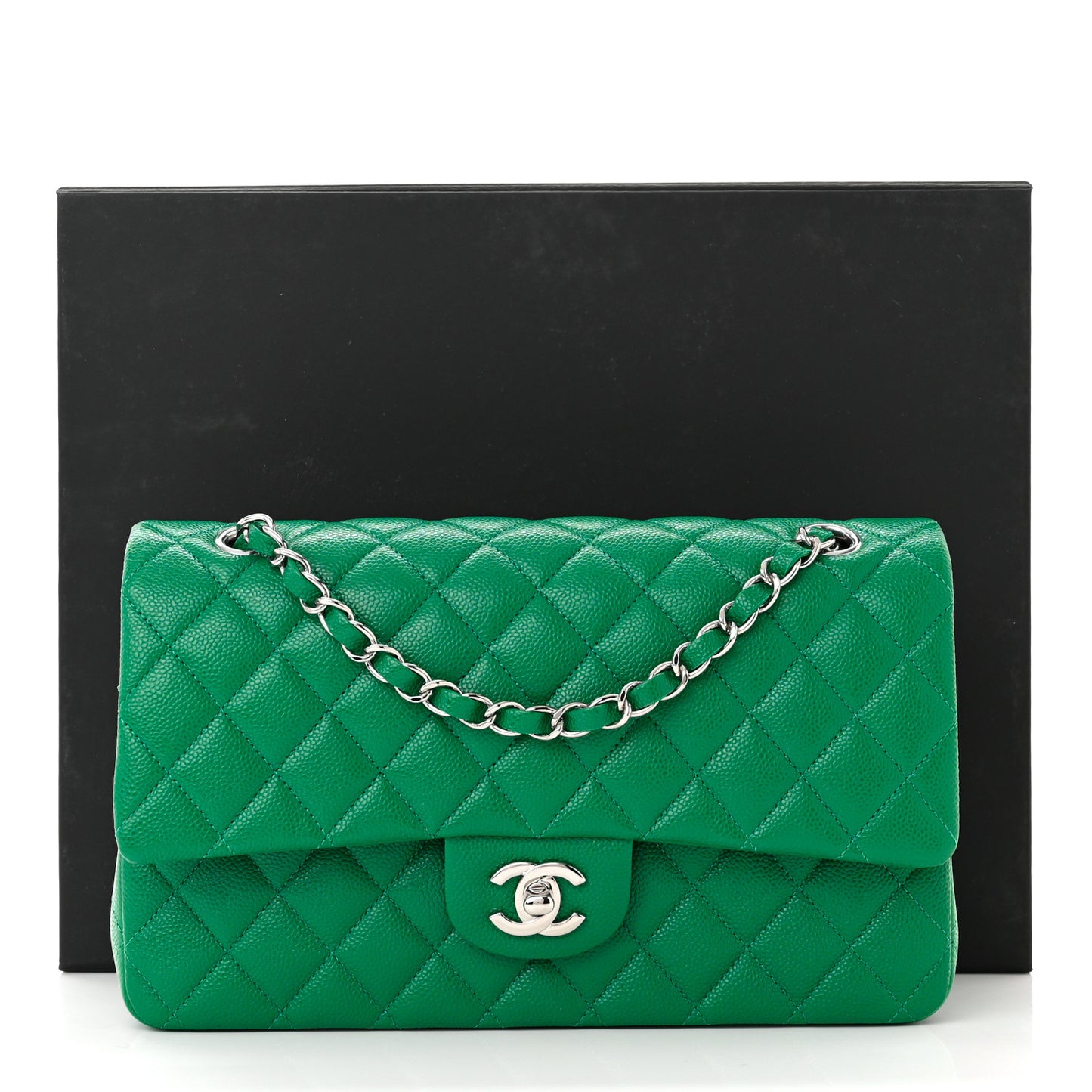 Caviar Quilted Medium Double Flap Green
