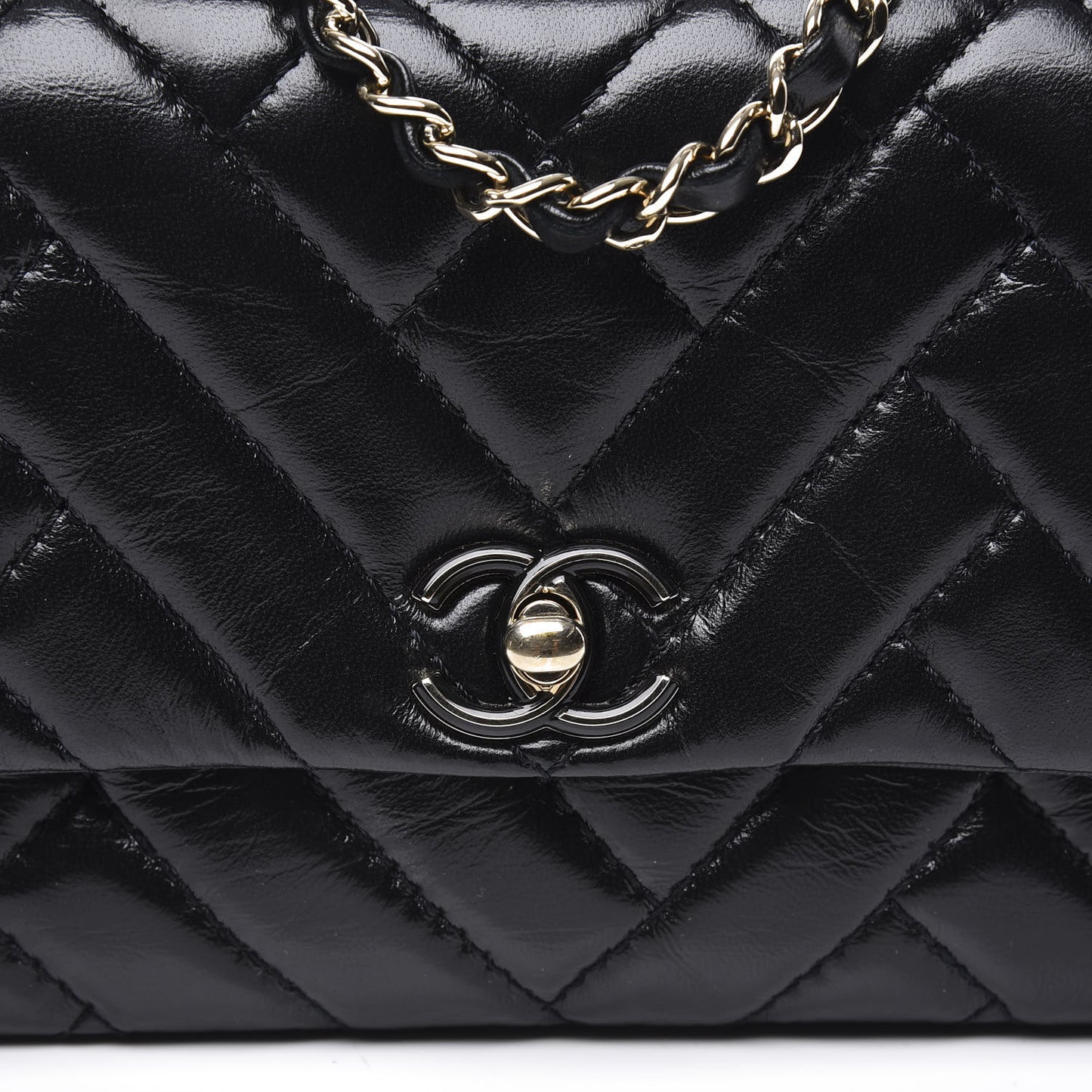 Shiny Lambskin Quilted Small Montcoco Flap Black