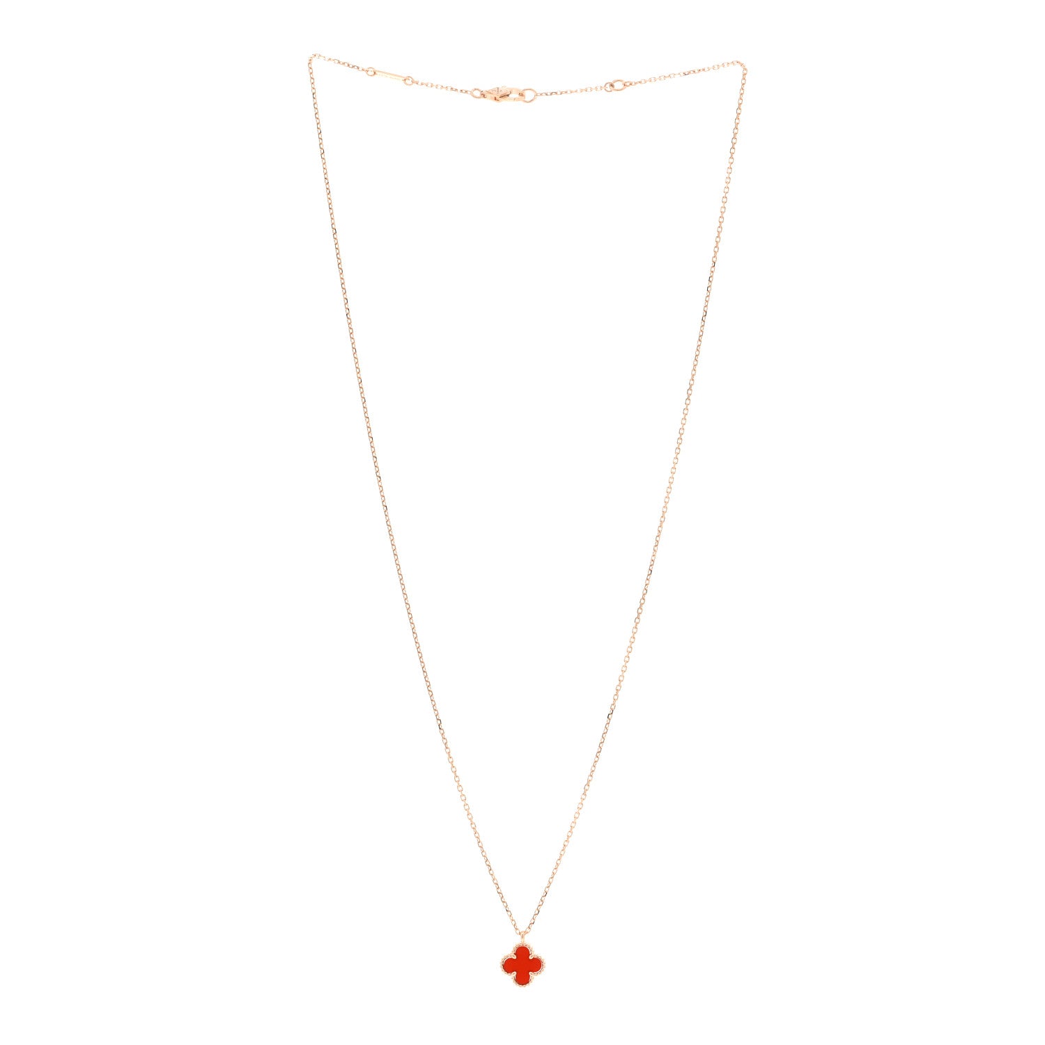 Van Cleef & Arpels 18K Rose Gold Carnelian Sweet Alhambra Pendant Necklace 3 of 5