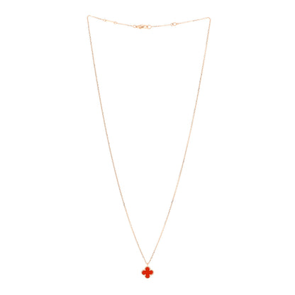Van Cleef & Arpels 18K Rose Gold Carnelian Sweet Alhambra Pendant Necklace 3 of 5