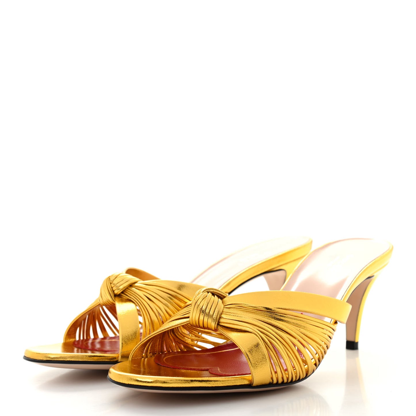 Metallic Nappa Crawford Knot Mid Heel Slide Sandals 39.5 Gold