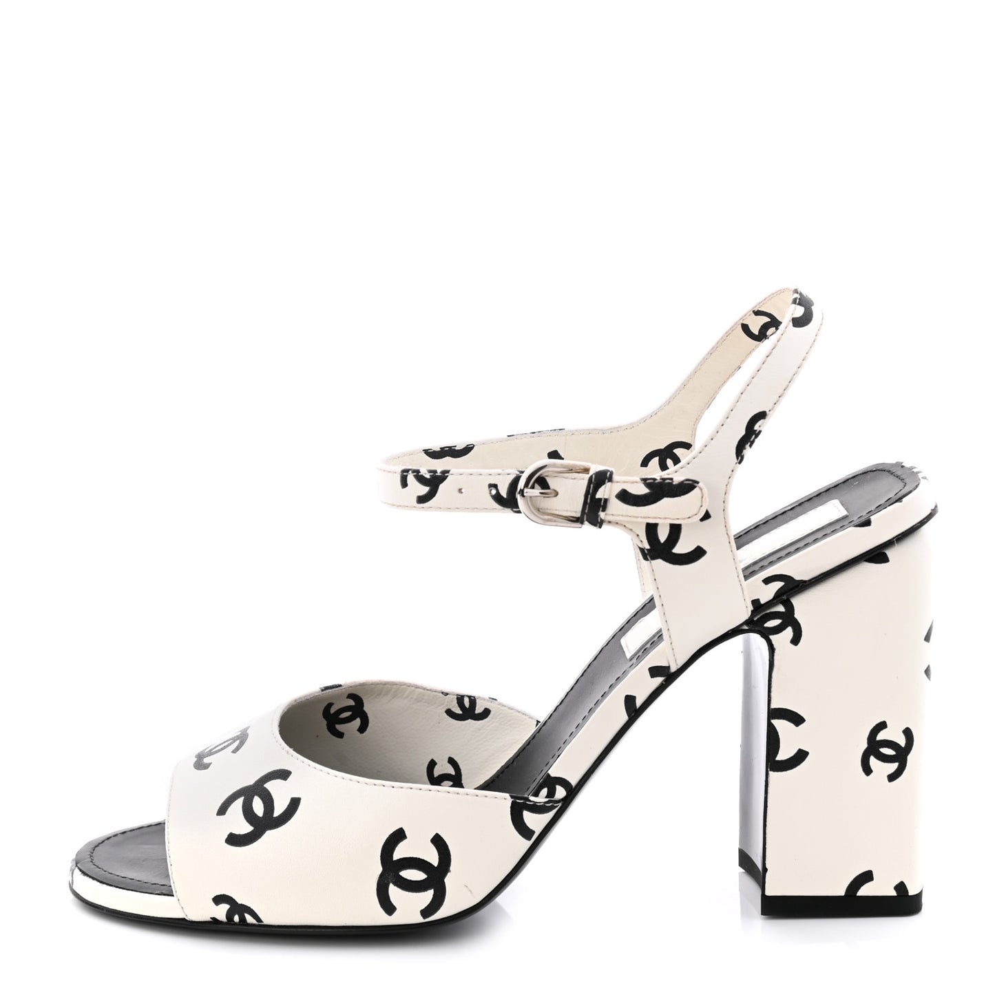 Printed Lambskin CC Sandals 40 White Black