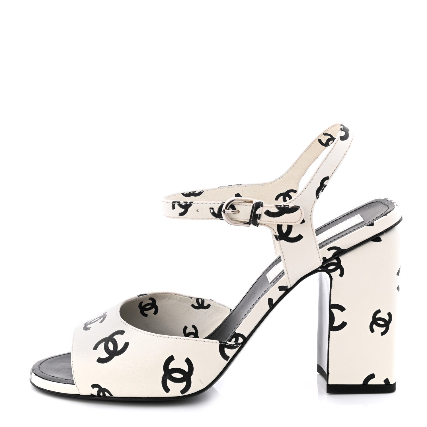 Chanel Printed Lambskin CC Sandals 40 White Black 1 of 13