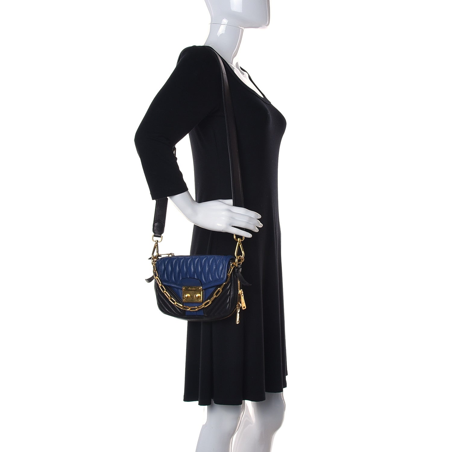 Miu Miu Nappa Matelasse Biker Shoulder Bag Inchiostro Black 2 of 10