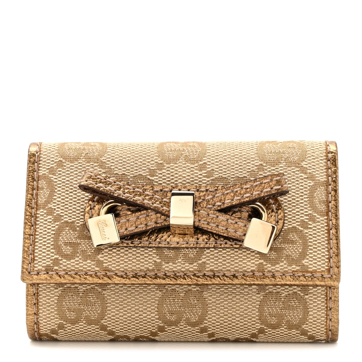 Gucci Metallic GG Supreme Monogram Bow 6 Key Holder Case    Beige Gold 1 of 18