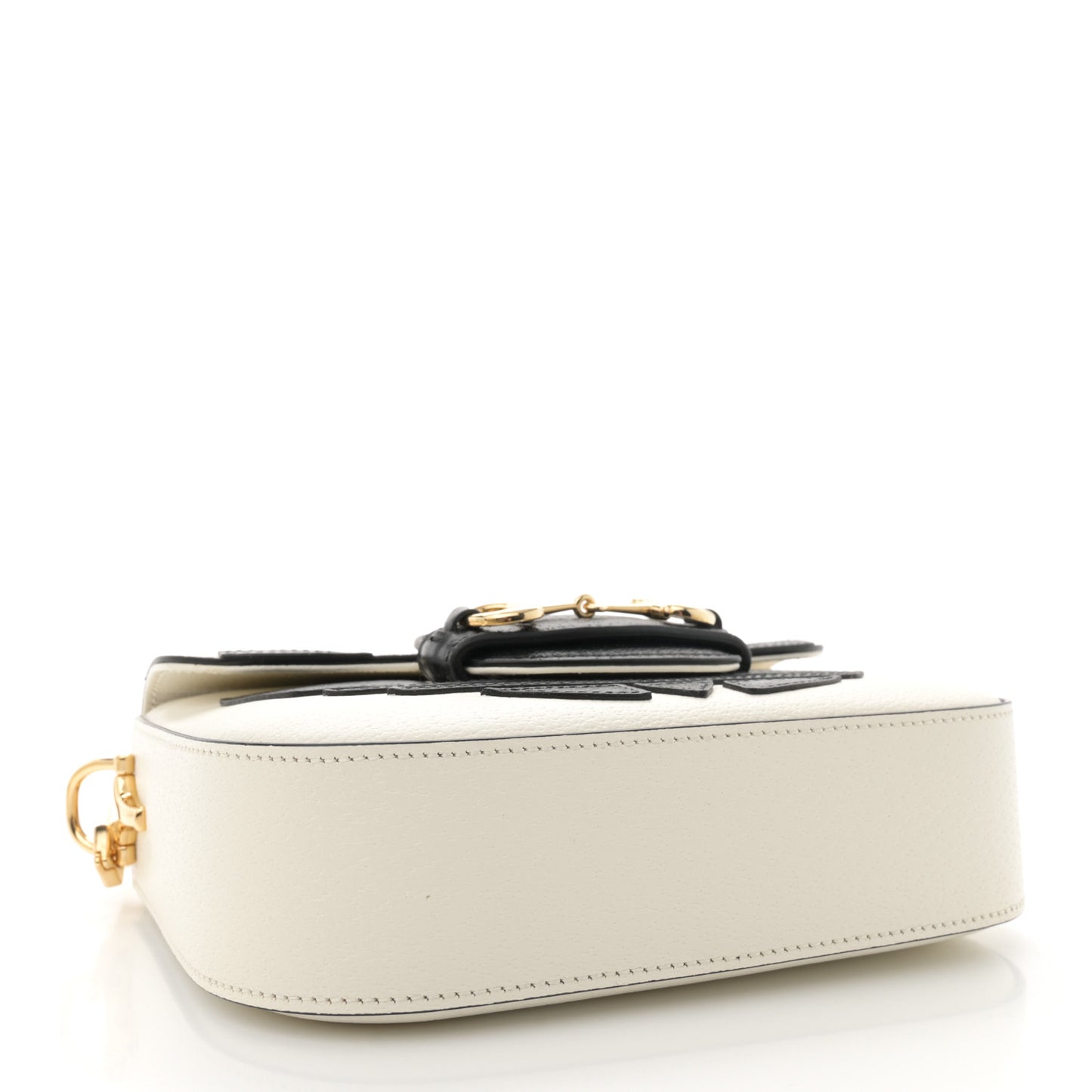 X ADIDAS Textured Dollar Calfskin Web Trefoil Mini Horsebit 1955 Shoulder Bag Off White Black