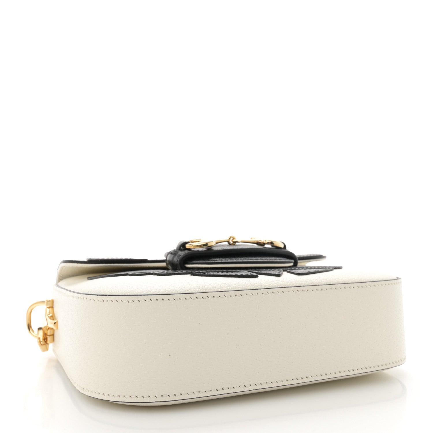 Gucci X ADIDAS Textured Dollar Calfskin Web Trefoil Mini Horsebit 1955 Shoulder Bag Off White Black 4 of 10