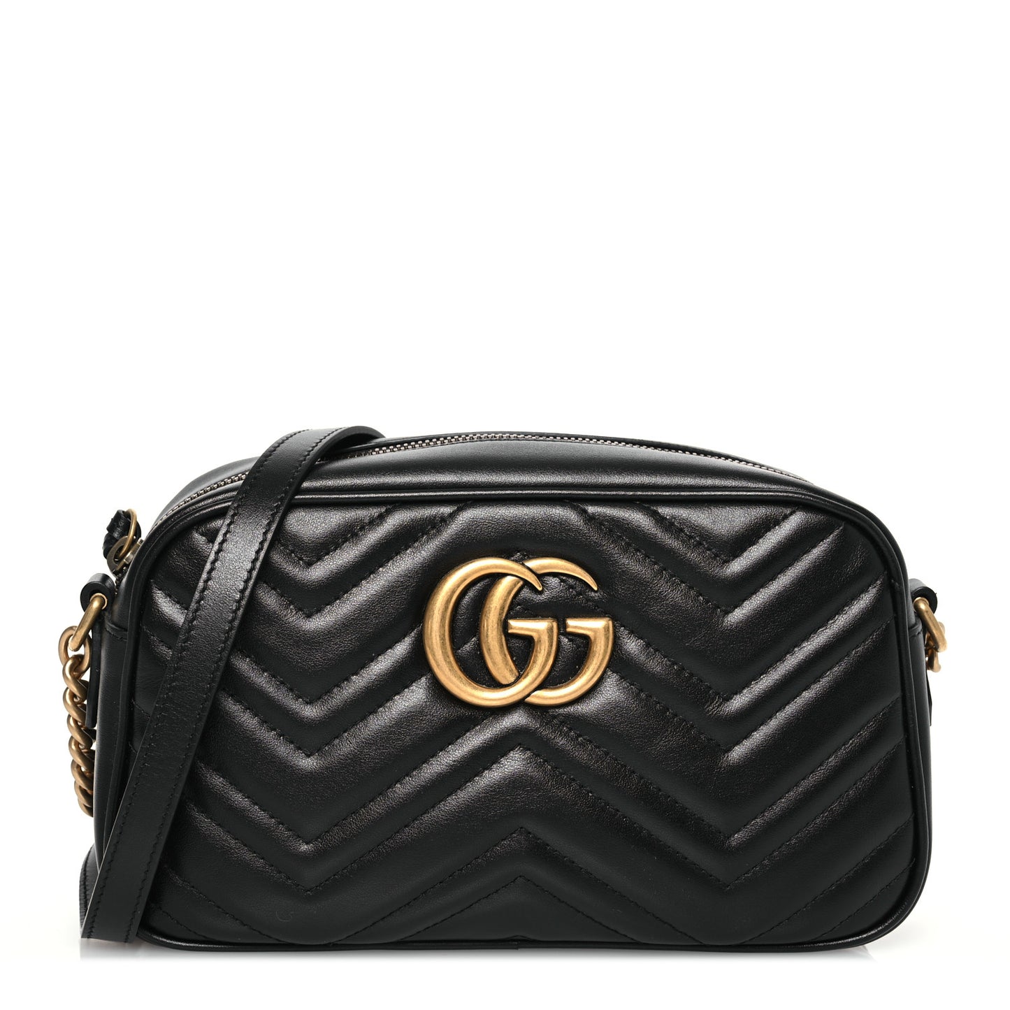 Calfskin Matelasse Small GG Marmont Chain Shoulder Bag Black