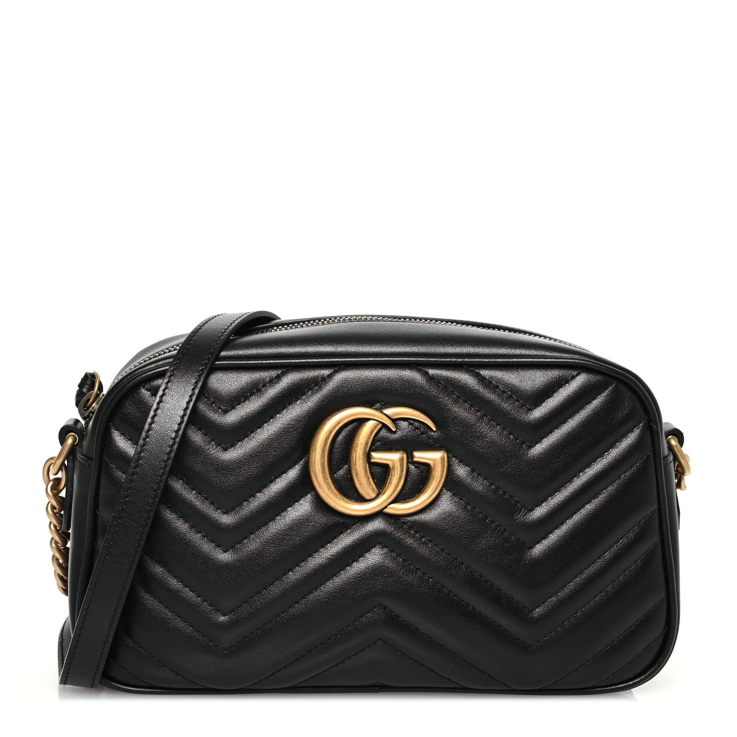 Gucci Calfskin Matelasse Small GG Marmont Chain Shoulder Bag Black 1 of 14
